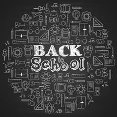 Hand drawn back to school doodles with school supplies