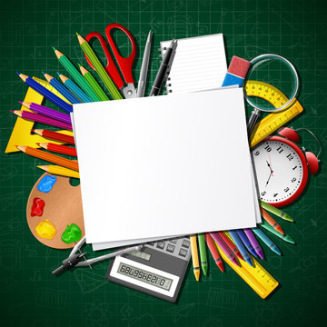Back to school. School supplies and blank paper