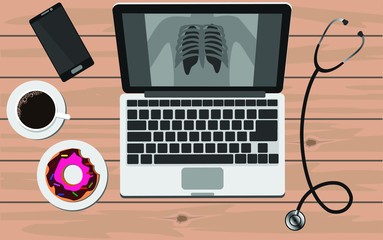 Laptop with view of chest x-ray. Medical and healthcare concept