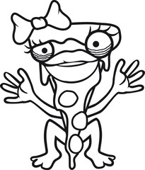 frau weiblich hübsch schön hässlich girl winken begrüßen gesicht figur lebendig stück salami pizza lecker essen hunger comic cartoon