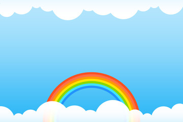 Happy Spring Season Background with rainbow and open sky. sale banner. season off. discount poster. layout advertising. flyer promotion. backdrop template. Vector Illustration.