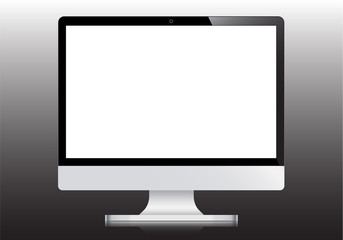 Realistic modern desktop computer isolated on white background. PC blank screen display. monitor with empty screen. copy space on device mock up.