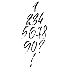 Set of calligraphic ink numbers. Dry brush lettering. Vector illustration.