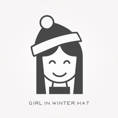 Silhouette icon girl in winter hat