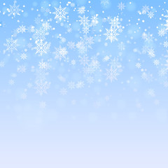 Fototapeta na wymiar Abstract vector with white snowflakes on blue background. Vector