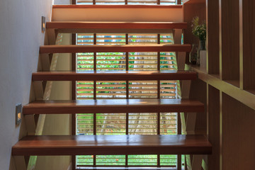 Vintage wood ladder interior background.