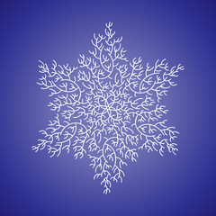 Winter white snowflake on blue background. Christmas element. Vector illustration.