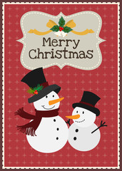 Merry christmas vector snowman family charactor greeting card