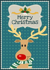 Merry christmas vector raindeer charactor greeting card.