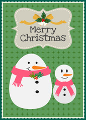 Merry christmas vector snowman family charactor greeting card.