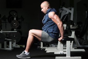 Fototapeta na wymiar Triceps Exercise In A Gym On Bench
