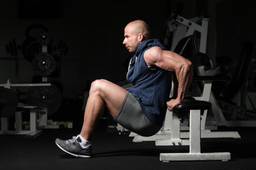 Fototapeta na wymiar Triceps Exercise On Bench In A Gym
