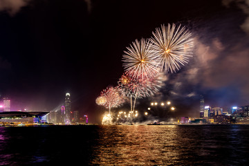 Fireworks display at Victoria harbor of Hong Kong