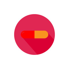 Medical pill round icon long shadow vector