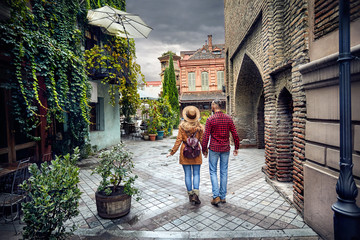 Traveler couple at Old Street of Tbilisi