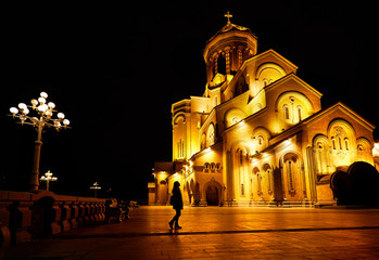 Fototapeta na wymiar Holy Trinity Cathedral of Tbilisi at night