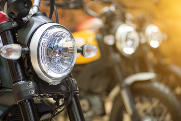 Close up motor bike headlights