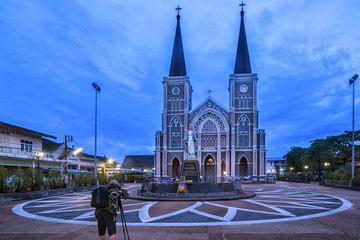 Fototapeta premium The Roman Catholic Church at Chanthaburi Province, Thailand / With tourists taking pictures