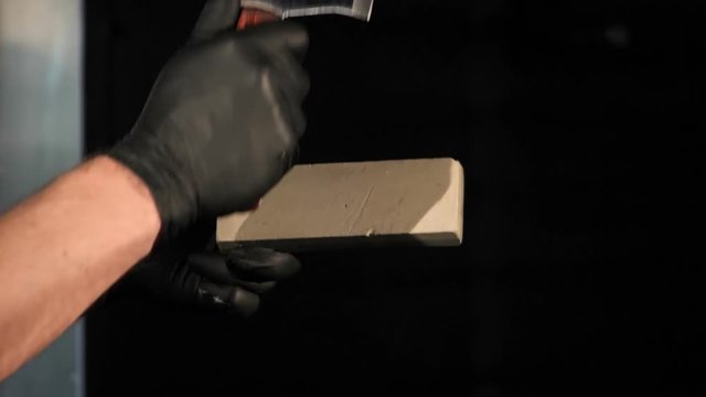 Honing knife chef. A close-up of a handmade chef's knife