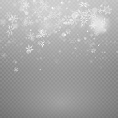 Falling Christmas snow fall isolated on transparent background. Pattern snowflake.