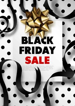 Black Friday sale promotional poster with lush gold bow