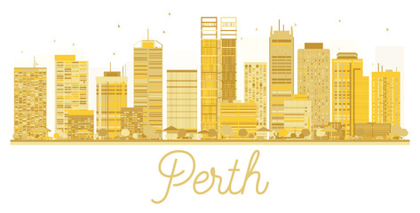 Perth City skyline golden silhouette.