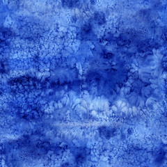 Watercolor blue white strokes hand drawn paper texture. Seamless pattern