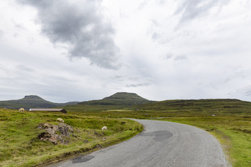 Macleod's Tables geological formations as seen from Dunvegan on the Isle of Skye in Scotland.
