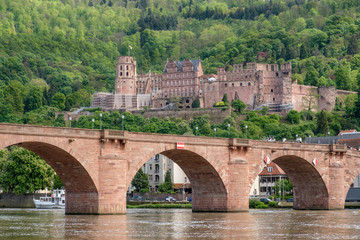 Heidelberg castle and Carl-Theodor bridge, Germany.