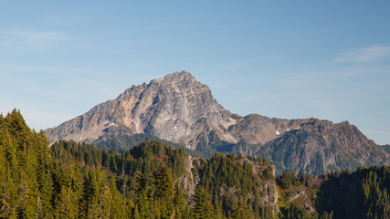 View of Sloan Peak from Mount Dickerman hiking trail in the Autumn season.