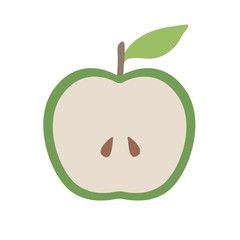 Apple with green leaf. Flat Design Vector Icon Illustration, isolated on white Background