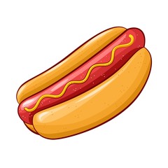 Hot dog hand drawn colorful sketch cartoon, isolated on white background. Vector illustration.