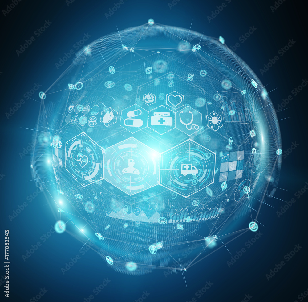 Aufkleber Digital medical sphere interface 3D rendering