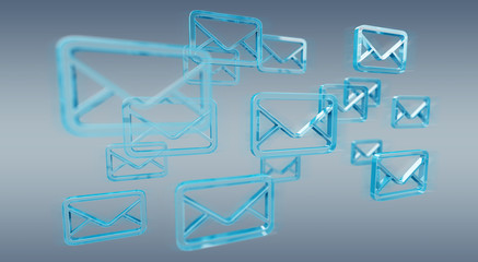 Digital blue floating emails 3D rendering
