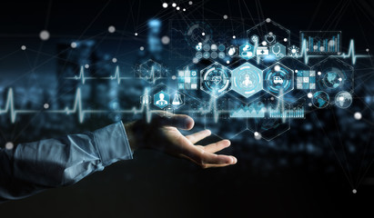 Businessman using digital medical interface 3D rendering