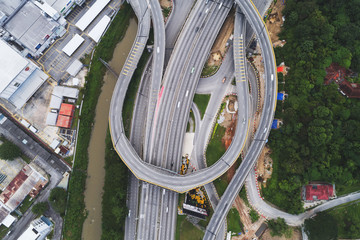 Aerial view. Highway intersection in the city. 