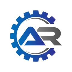 ar initial logo vector with gear blue gray