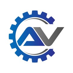 av initial logo vector with gear blue gray