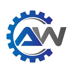 aw initial logo vector with gear blue gray