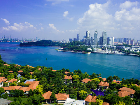 View Of Cable Car To Sentosa Island, Singapore.