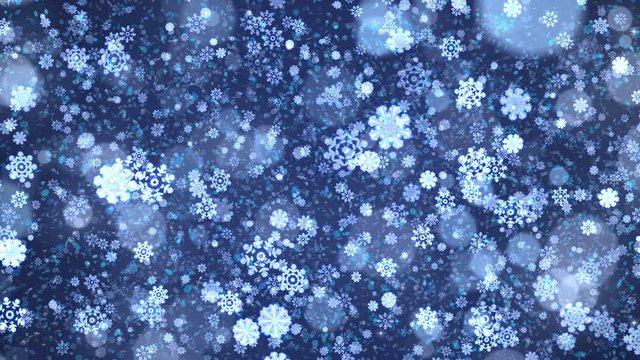 Blue abstract christmas snowflakes background. Computer generated seamless loop animation.