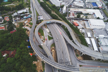 Aerial view. Top view over an expressway, highway and motorway. 