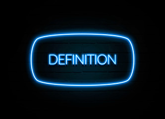 Definition  - colorful Neon Sign on brickwall - obrazy, fototapety, plakaty