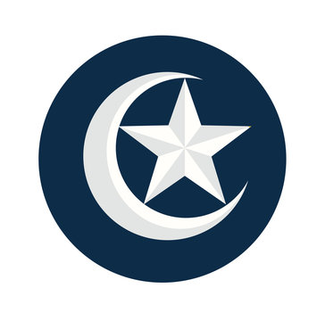 Islamic Flat Icon, Crescent star icon-Vector Flat Design
