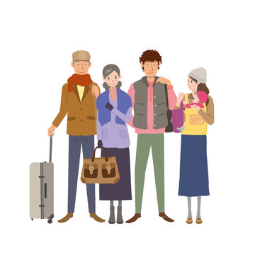 旅行する家族　イラスト