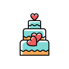 Wedding Cake Line Icons, Love symbol. Vector flat illustration