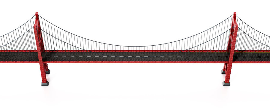 Fototapeta Suspension bridge isolated on white background. 3D illustration