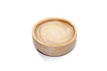 mash potato on wooden bowl