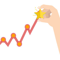 Hand Businessman on profit growing  graph. Vector illustration.