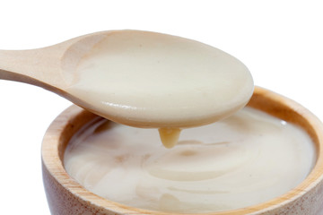 mash potato on wooden bowl